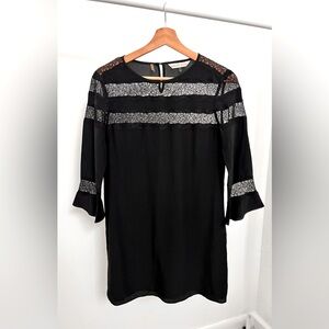 Rebecca Taylor 100% Silk Dress with Lace Long Sleeves Black size 4